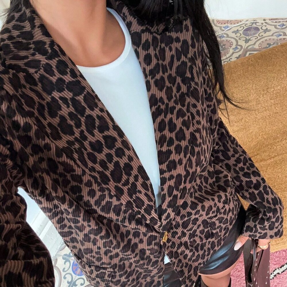 Multicolor Casual Women's Streetstyle Leopard Print Blazer Jacket - Picture 3 of 7